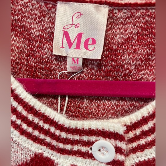 ❤️❤️❤️ NWT So Me Heart Patterned Red and White Sweater Top - Picture 3 of 9